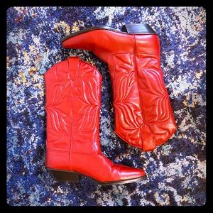 Red Leather Cow Girl Boots Size 6